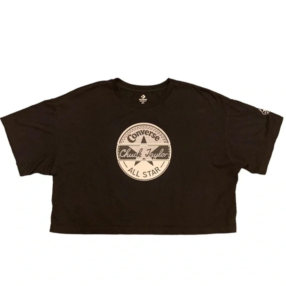 Converse Women's Oversized Circle Patch Crop Tee (Black, X-Large)